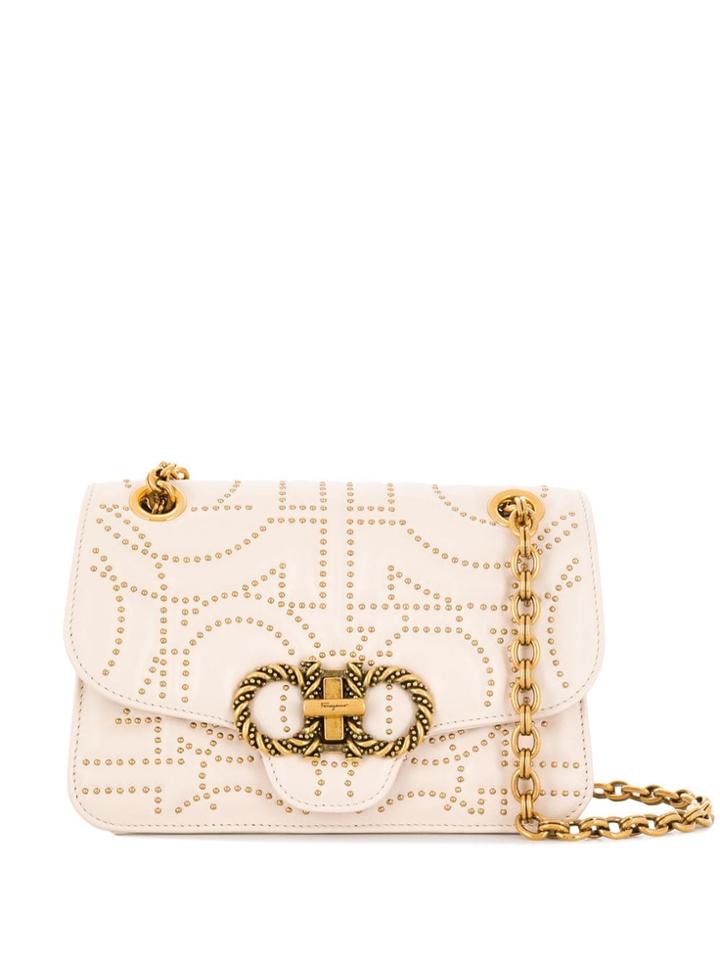 Salvatore Ferragamo Studded Shoulder Bag - White