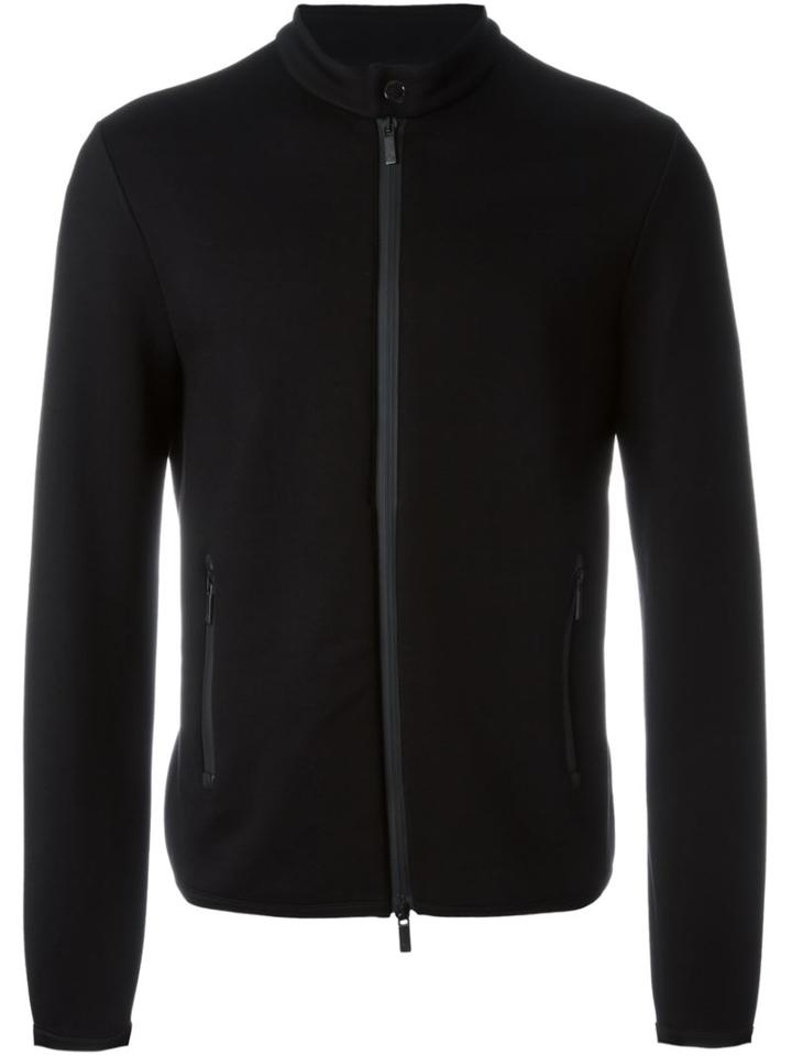 Giorgio Armani Zip Pocket Bomber Jacket, Men's, Size: 52, Black, Polyamide/viscose