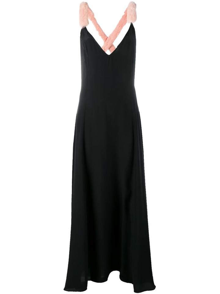 Natasha Zinko Rabbit Fur Strap Dress, Women's, Size: 34, Black, Rabbit Fur/silk