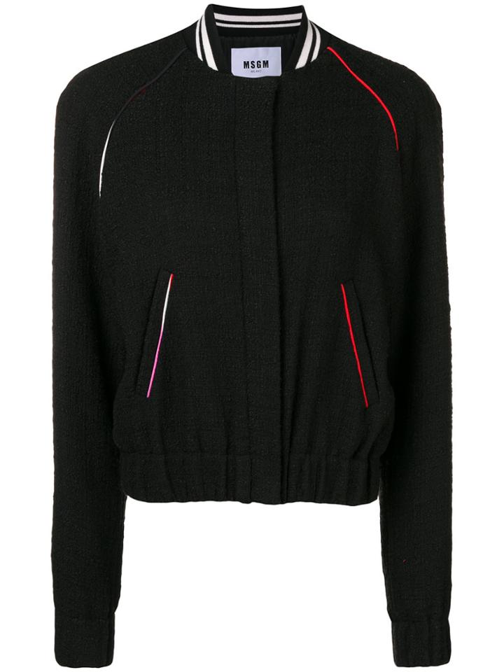 Msgm Logo Appliqué Bomber Jacket - Black