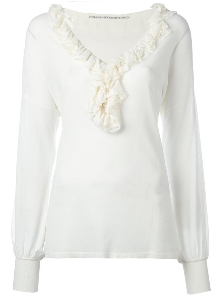 Ermanno Scervino - Ruffled Neck Knitted Blouse - Women - Polyamide/polyester/viscose - 44, Nude/neutrals, Polyamide/polyester/viscose