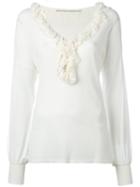 Ermanno Scervino - Ruffled Neck Knitted Blouse - Women - Polyamide/polyester/viscose - 44, Nude/neutrals, Polyamide/polyester/viscose