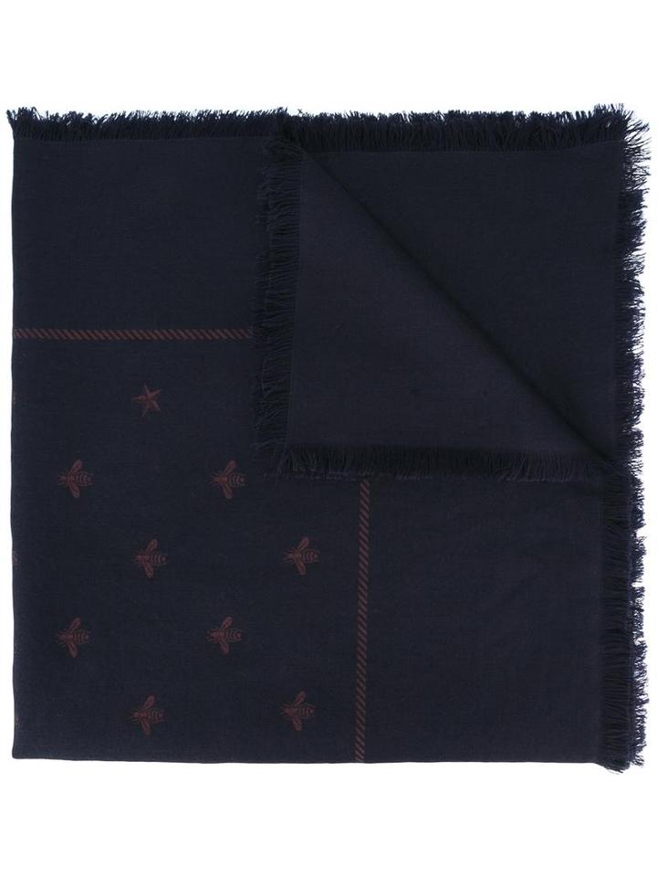 Gucci Bee Jacquard Stole, Men's, Blue, Silk/wool