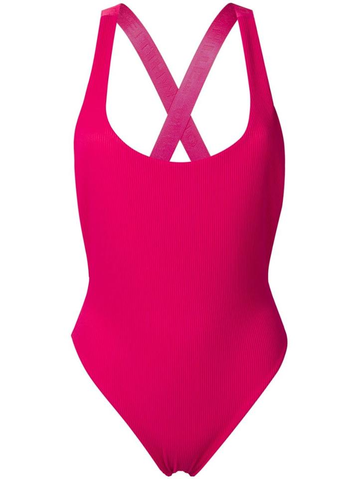 Off-white Cross-strap Back Swimsuit - Pink