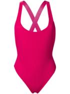 Off-white Cross-strap Back Swimsuit - Pink