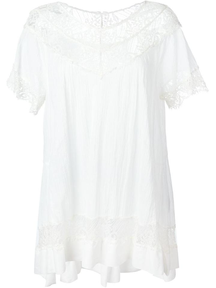 P.a.r.o.s.h. Lace Neck Flared Top, Women's, Nude/neutrals, Cotton/silk