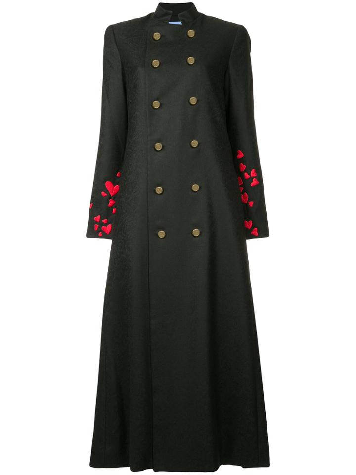 Macgraw Heart Embroidered Double-breasted Coat - Black