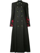 Macgraw Heart Embroidered Double-breasted Coat - Black