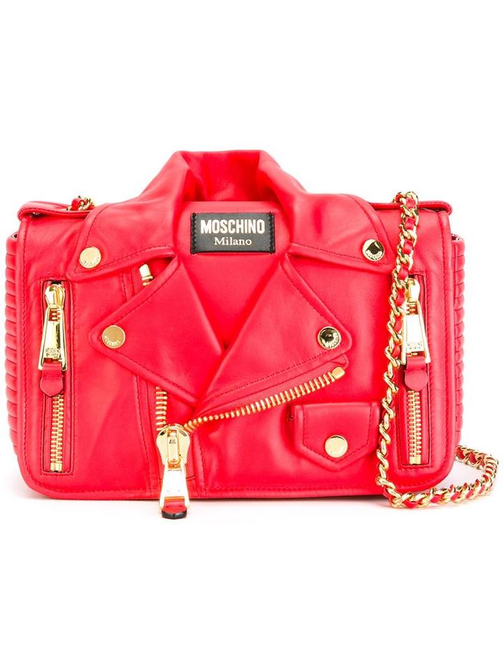 Moschino Biker Shoulder Bag, Women's, Red, Leather