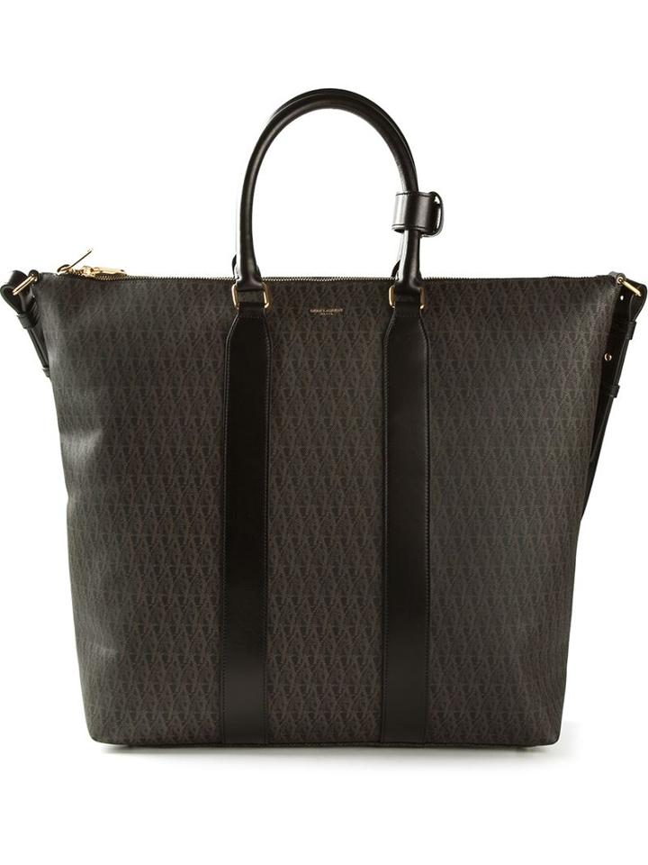 Saint Laurent Monogram Tote, Men's, Brown, Calf Leather