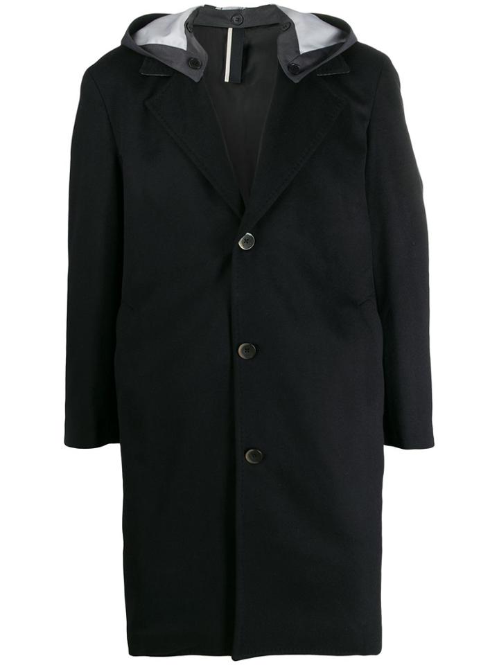 Low Brand Single Breasted Hooded Coat - Black