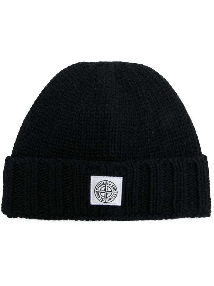Stone Island Logo Patch Beanie - Black