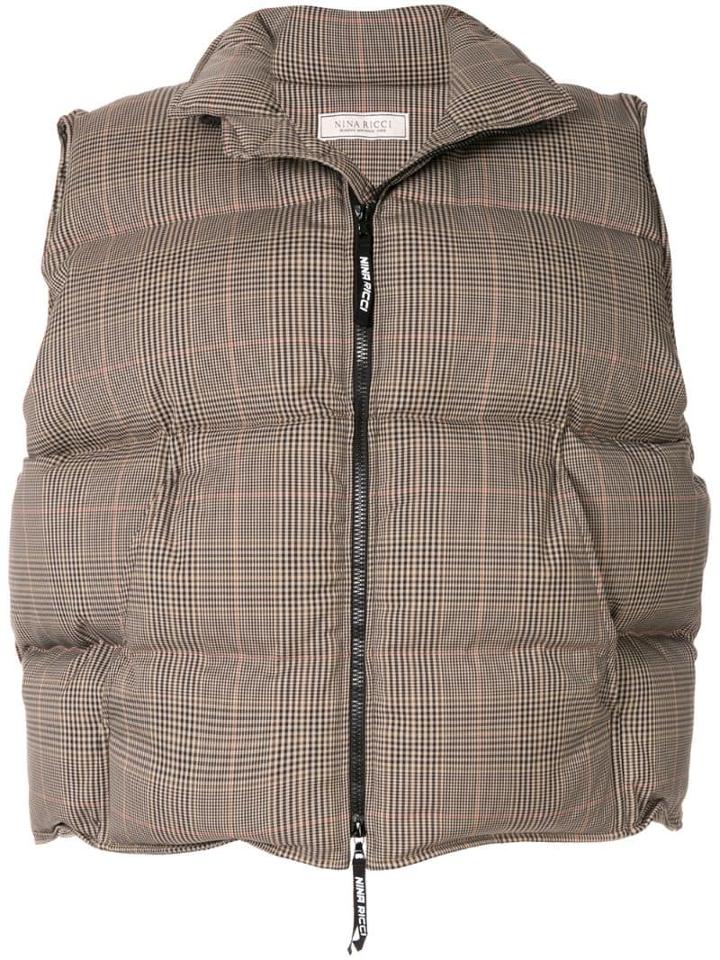 Nina Ricci Plaid Print Padded Gilet - Brown