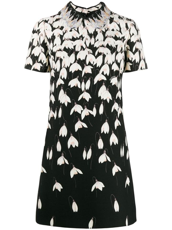 Valentino Floral Print Shift Dress - Black