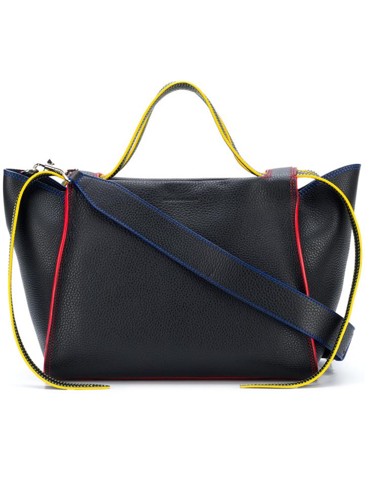 Elena Ghisellini Contrast Stripe Detail Tote - Black