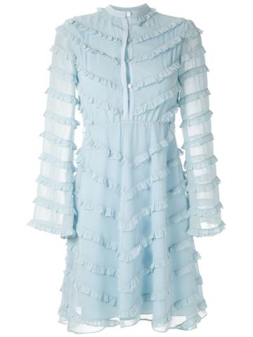 Olympiah Damasco Ruffled Short Dress - Blue