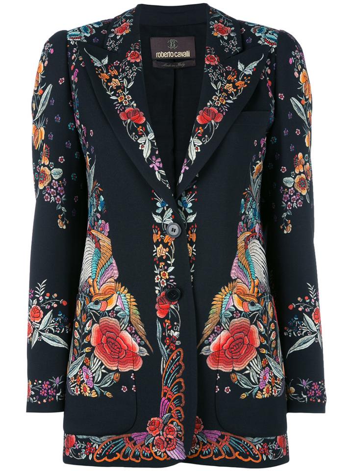 Roberto Cavalli - Floral Print Blazer - Women - Spandex/elastane/viscose - 46, Black, Spandex/elastane/viscose