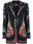 Roberto Cavalli - Floral Print Blazer - Women - Spandex/elastane/viscose - 46, Black, Spandex/elastane/viscose