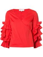 Caroline Constas Ruffled Sleeve Blouse, Women's, Size: Small, Red, Cotton/nylon/spandex/elastane