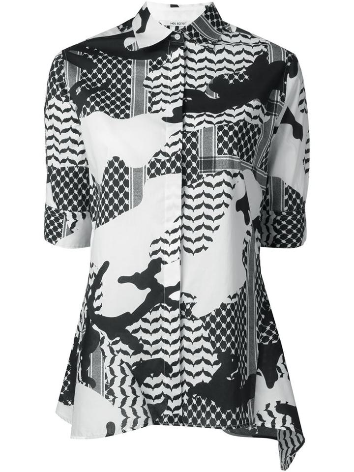 Neil Barrett Patterned Camouflage Shirt, Women's, Size: Small, Black, Cotton/spandex/elastane