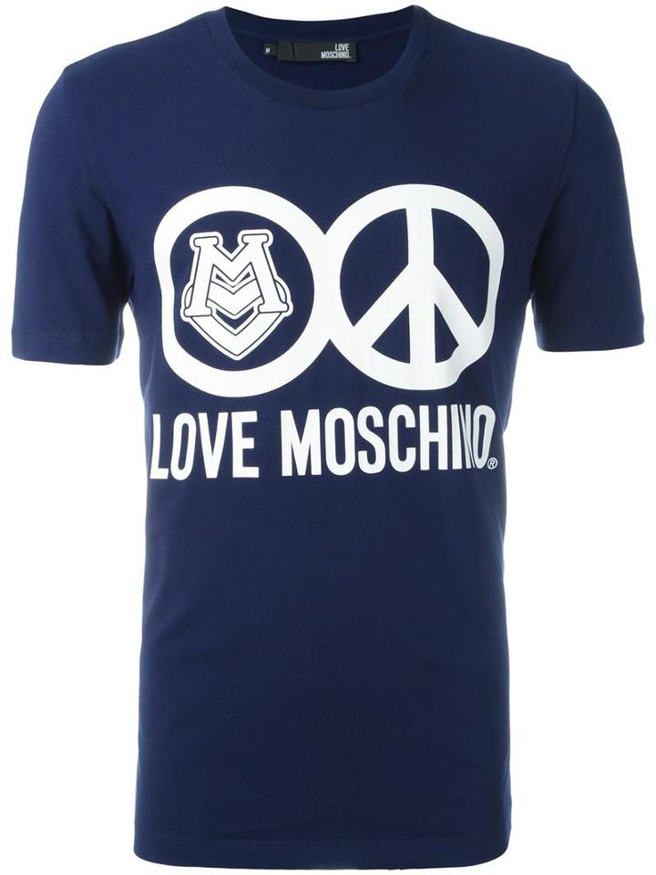 Love Moschino Logo Print T-shirt, Men's, Size: Xl, Blue, Cotton/spandex/elastane