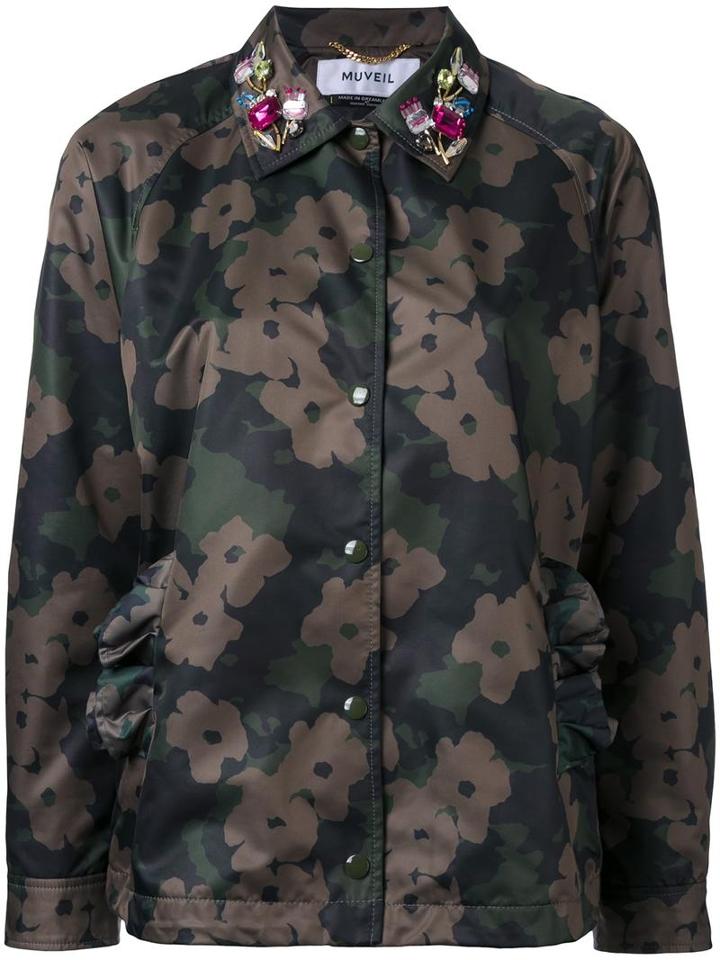 Muveil Floral Camouflage Jacket, Women's, Size: 38, Green, Polyester
