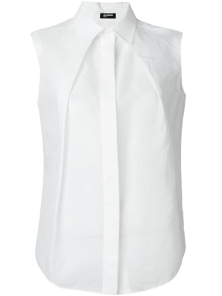 Jil Sander Navy Pleat Detail Sleeveless Shirt