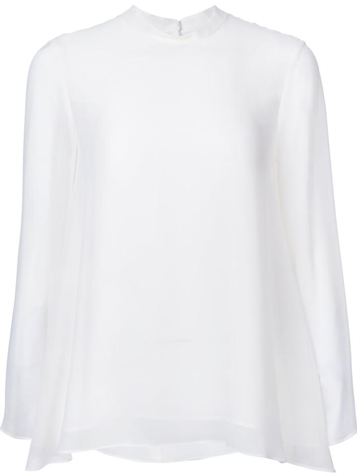 H Beauty & Youth. Flared Hem Blouse, Women's, Size: Medium, White, Silk/polyester/polyurethane