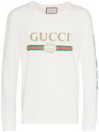 Gucci Dragon Embroidered Logo Print Cotton T Shirt - Nude & Neutrals