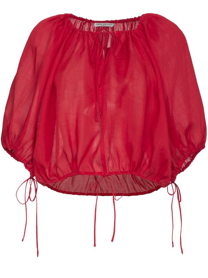 Three Graces Moritz Balloon Sleeve Ramie Top - Red