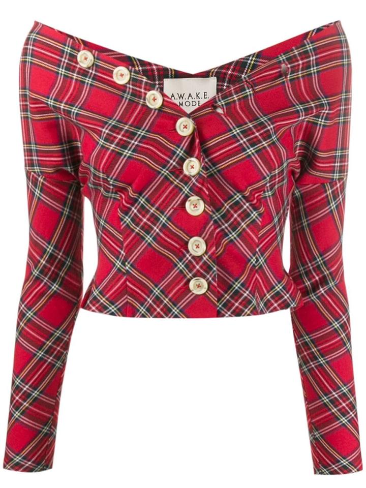A.w.a.k.e. Mode Buttoned Tartan Blouse - Red