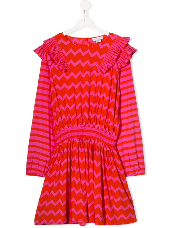 Stella Mccartney Kids Teen Zigzag Striped Ruffled Dress - Red