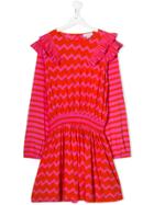 Stella Mccartney Kids Teen Zigzag Striped Ruffled Dress - Red