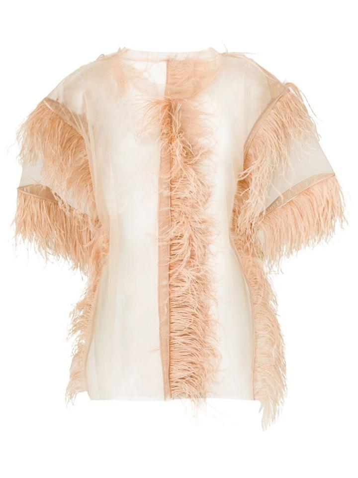 Maison Margiela Feather Sheer Top - Neutrals