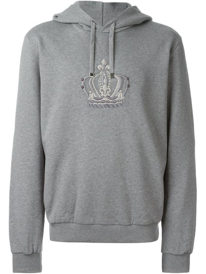 Dolce & Gabbana Embroidered Crown Hoodie, Men's, Size: 46, Grey, Cotton