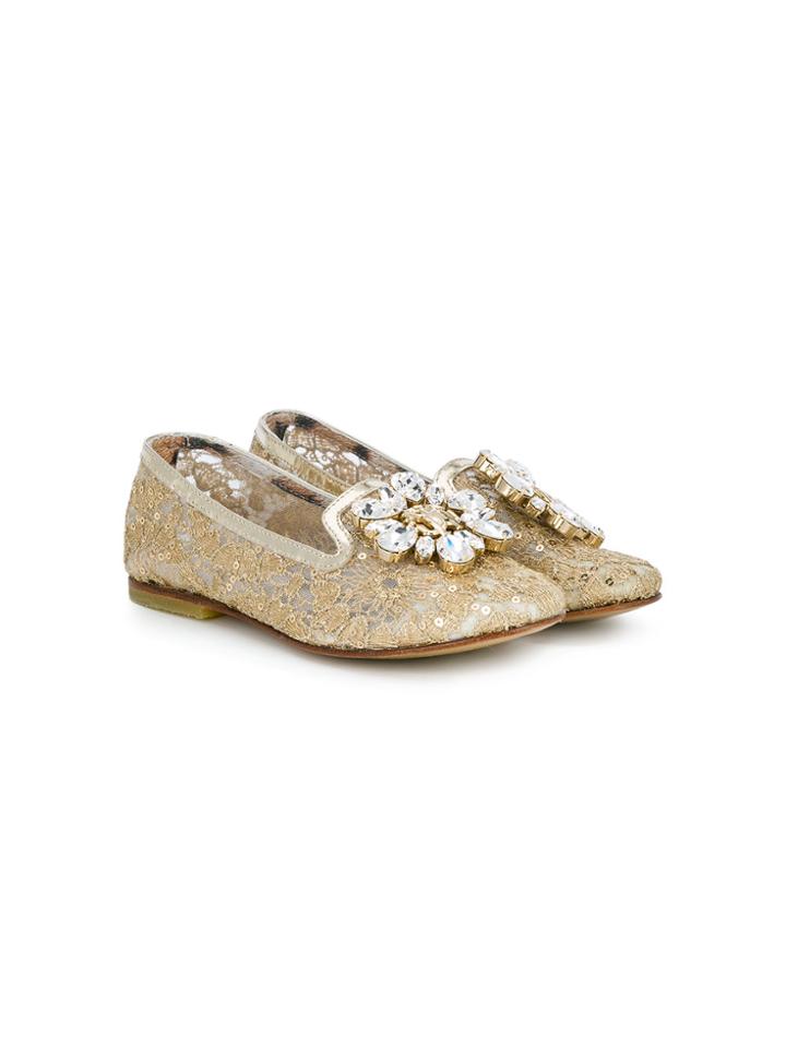 Roberto Cavalli Kids Lace Embellished Ballerinas - Metallic