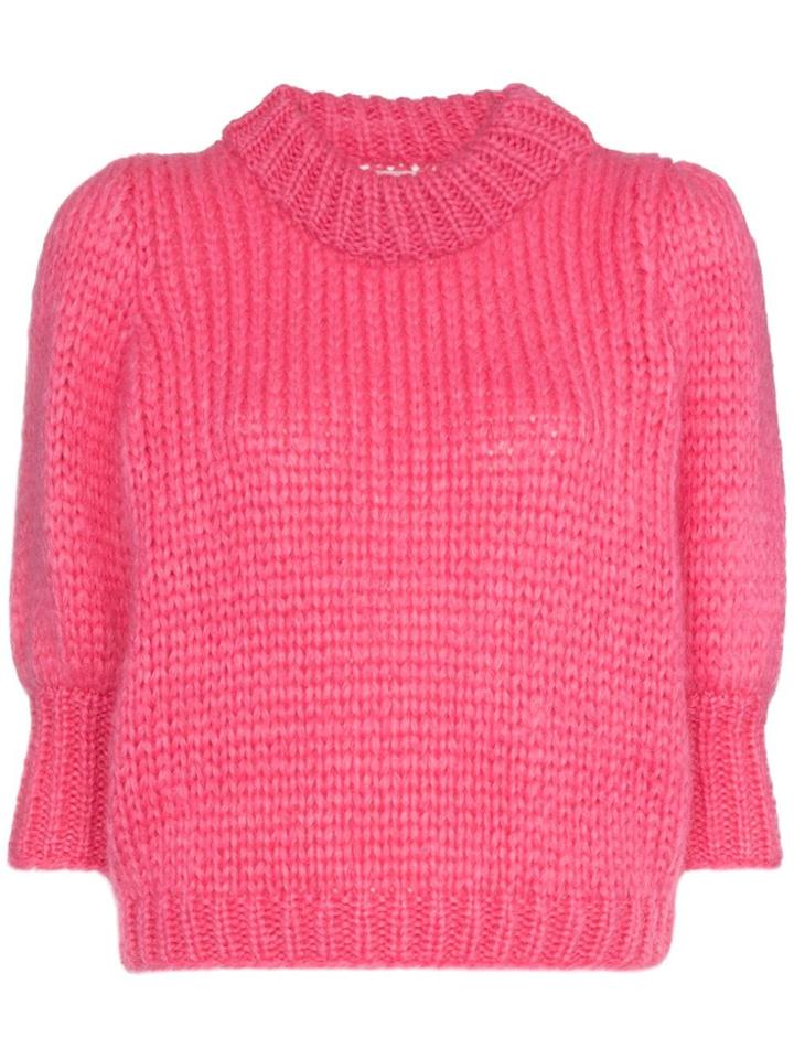 Ganni Julliard Knitted Mohair Short Sleeved Jumper - Pink