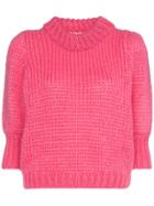 Ganni Julliard Knitted Mohair Short Sleeved Jumper - Pink
