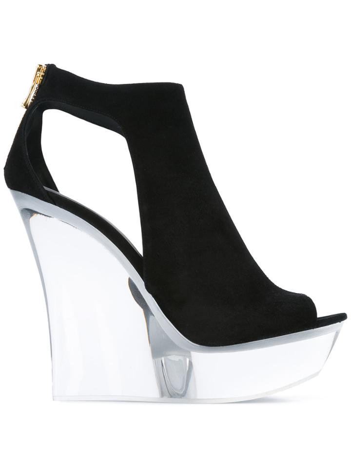 Balmain White Wedge Sandals - Black