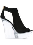 Balmain White Wedge Sandals - Black