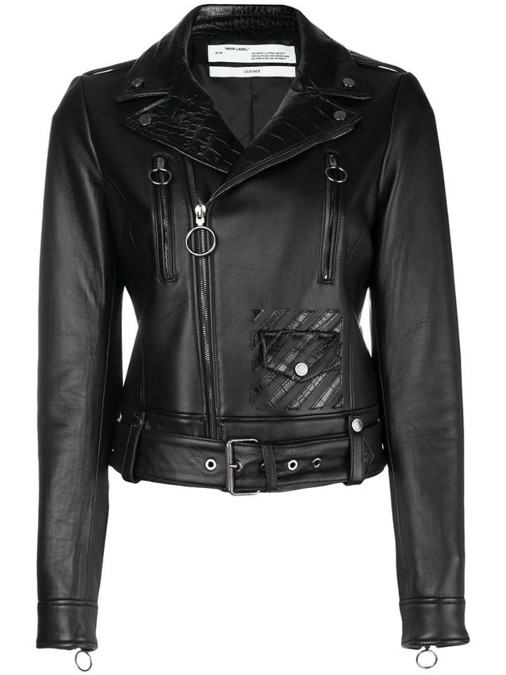 Off-white Logo Print Biker Jacket - Black