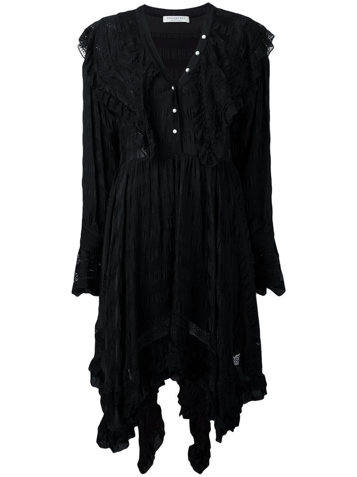 Philosophy Di Lorenzo Serafini - Asymmetric Ruffle Trim Dress - Women - Polyamide/viscose - 42, Black, Polyamide/viscose