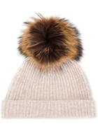 N.peal Ribbed Beanie With Detachable Pom Pom - Brown