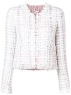 Thom Browne Ribbon Tweed Frayed Cardigan Jacket - White