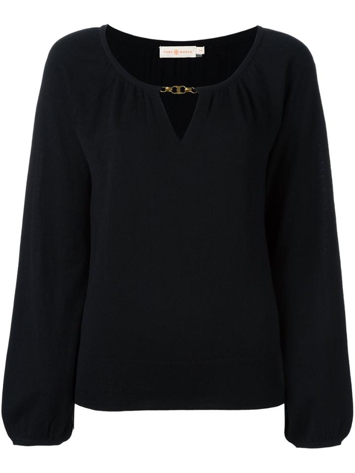 Tory Burch Cashmere Keyhole Detail Blouse - Black