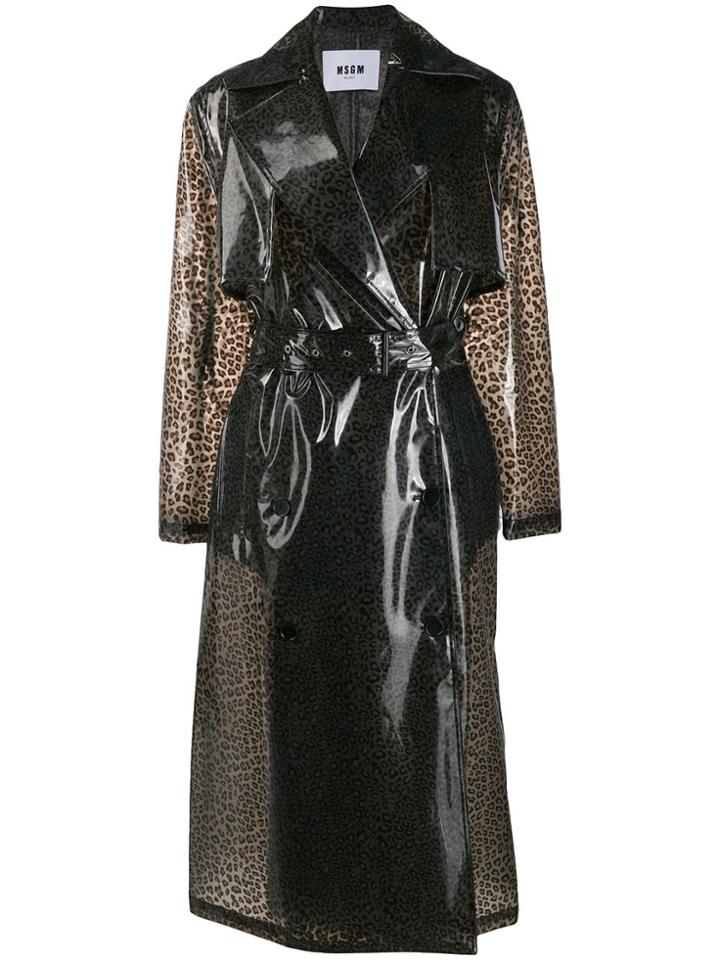 Msgm Leopard Print Trench Coat - Grey