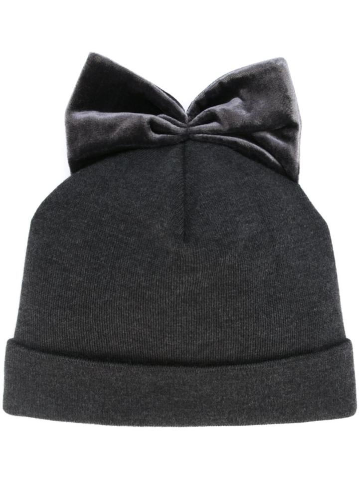 Federica Moretti 'velvet Bow' Beanie, Women's, Grey, Silk/viscose/virgin Wool