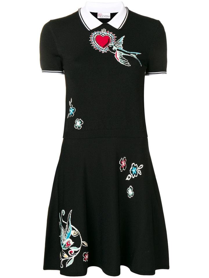 Red Valentino Swallow And Heart Jacquard Knit Dress - Black