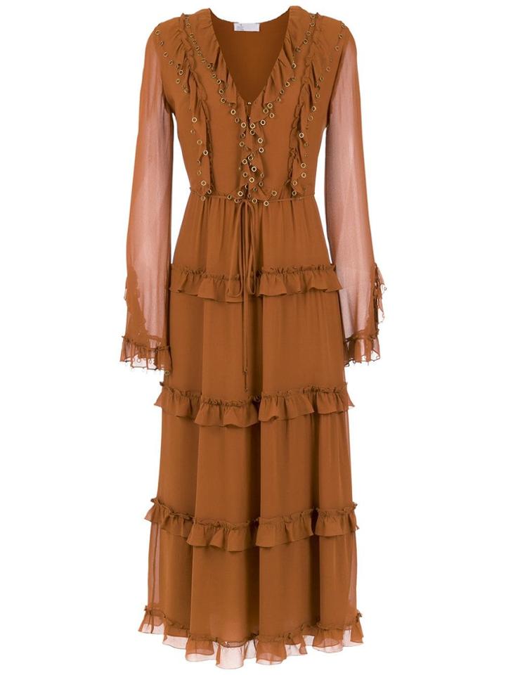 Nk Ruffled Midi Dress - Brown