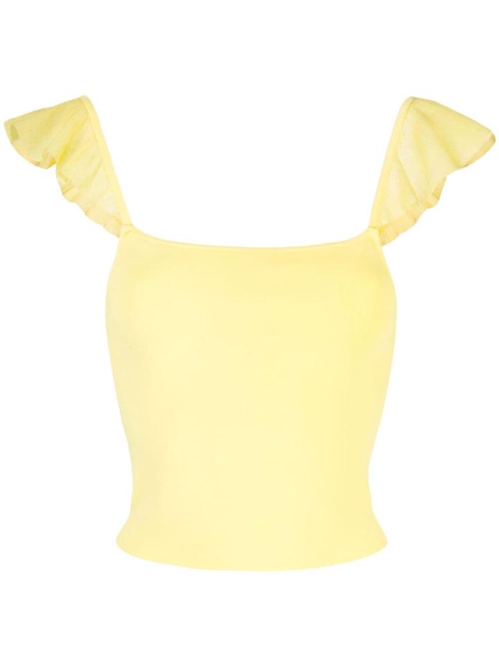 Alice+olivia Marg Ruffle Crop Top - Yellow